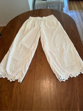 White Cotton Eyelet Trousers with Lace Trim by Damson Madder